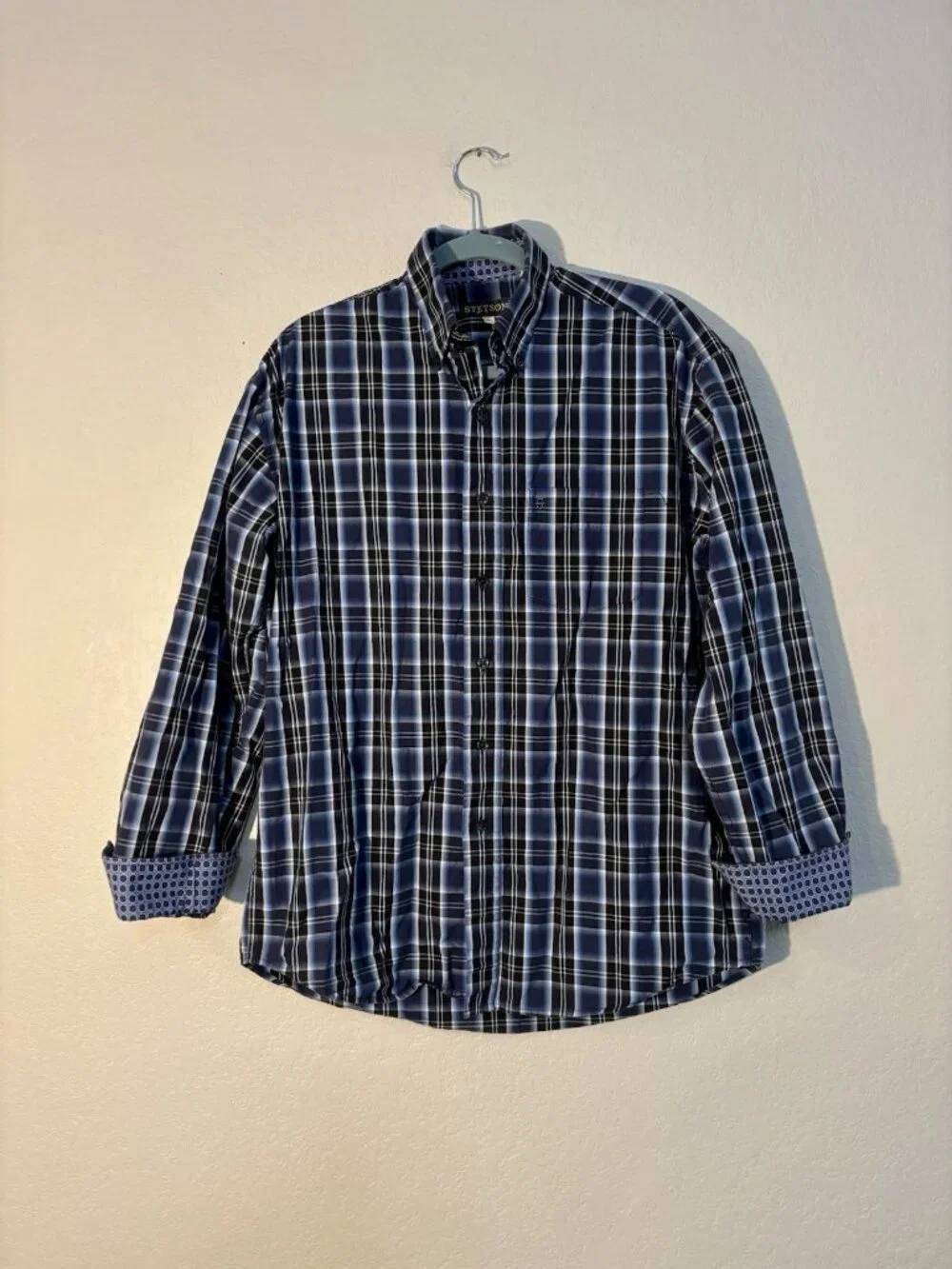 Stetson Blue Flip Cuff Button Down Shirt Sz Medium 100% Cotton